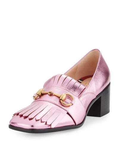 Gucci Polly Kiltie Leather 55mm Loafer, Rose Gold 